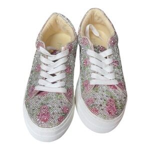 Betsey Johnson SIDNY FLORAL Silver Floral Rhinestone Platform Sneakers
Size 6